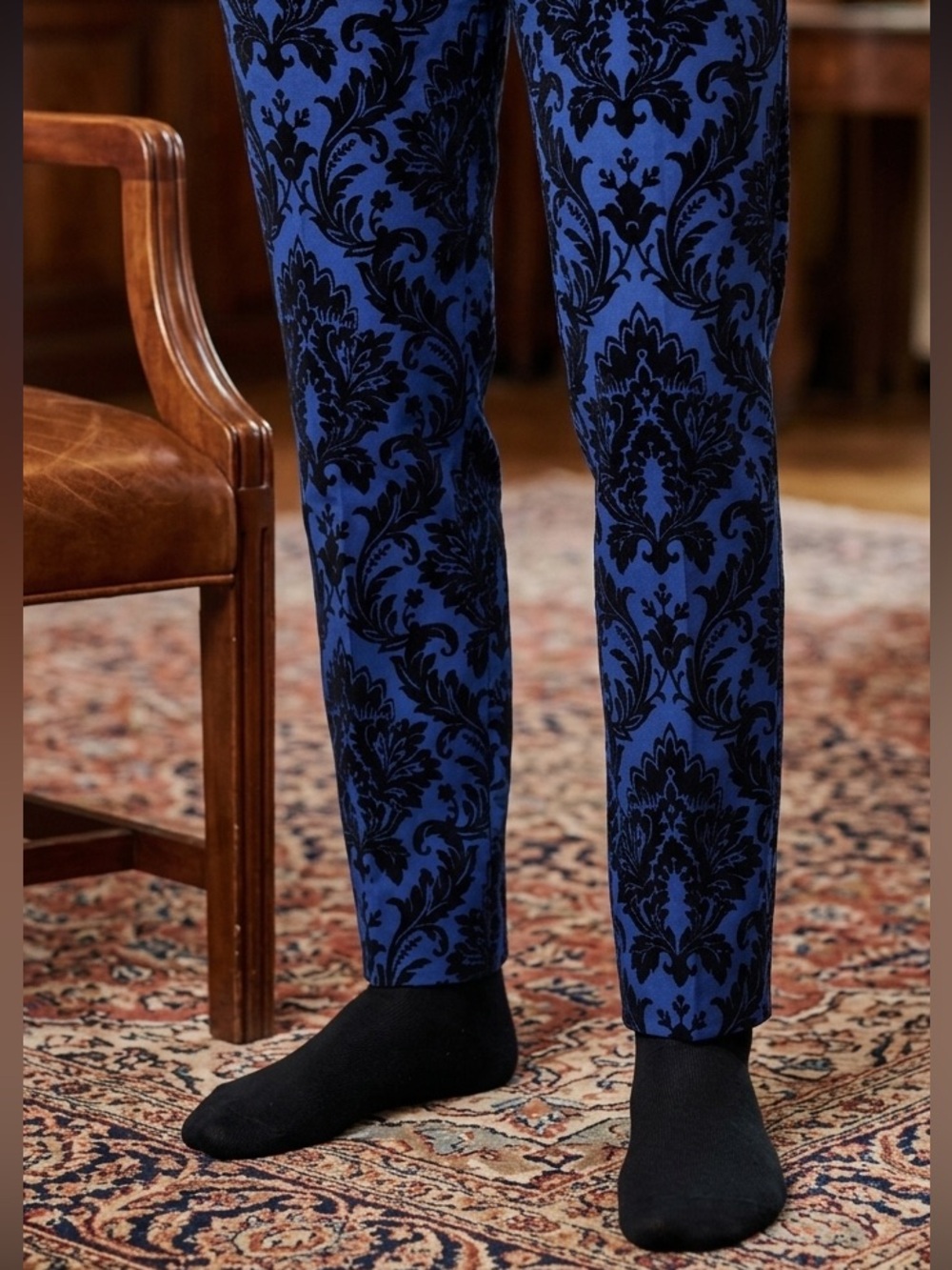 Blue and Black Damask Dress Pants for Men